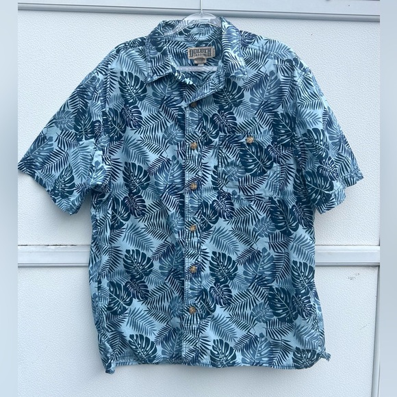 Duluth Trading Button Down Shirt Hawaiian Mens L Blue Relaxed Fit Resort Cotton - Picture 2 of 10